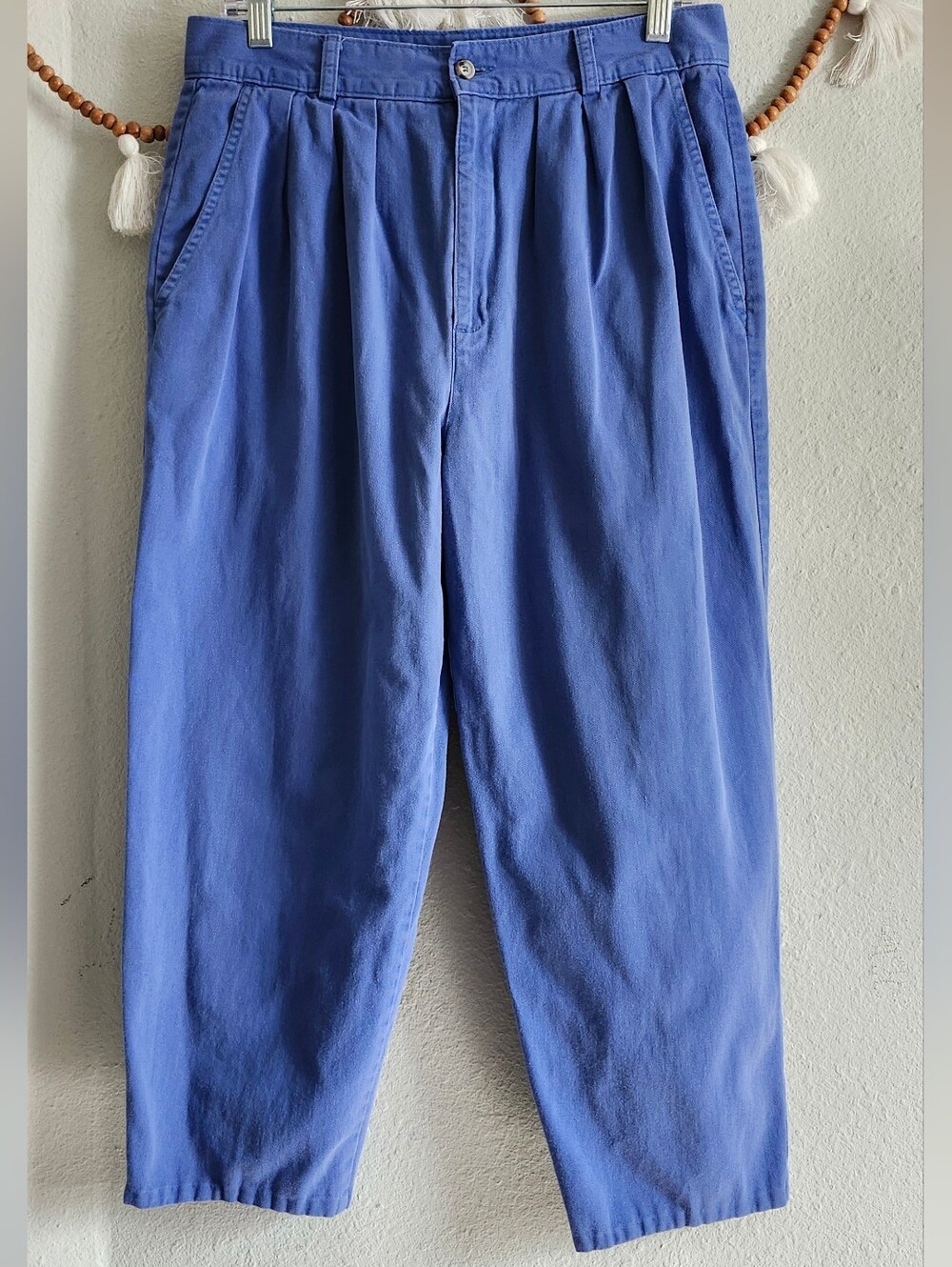 Mervyns 100% Cotton Blue Pleated High Rise Cropped Blue Pants